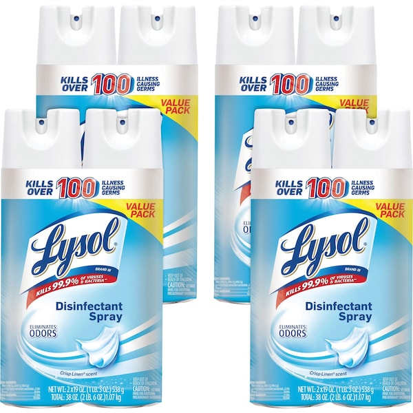 Lysol Crisp Linen Disinfectant Spray, 19 oz (1.19 lb) Pack, Crisp Linen, Clear, 8 PK RAC99608CT - main